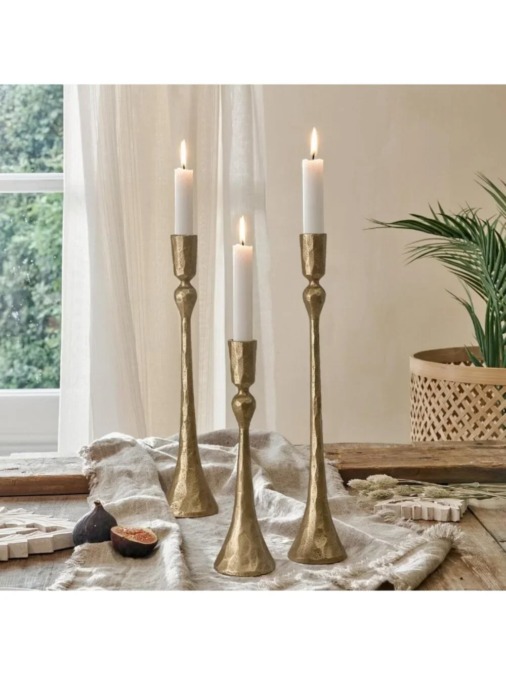 Set of 3 Vintage Cast Iron Taper Candle Holders - Decorative Home Accent